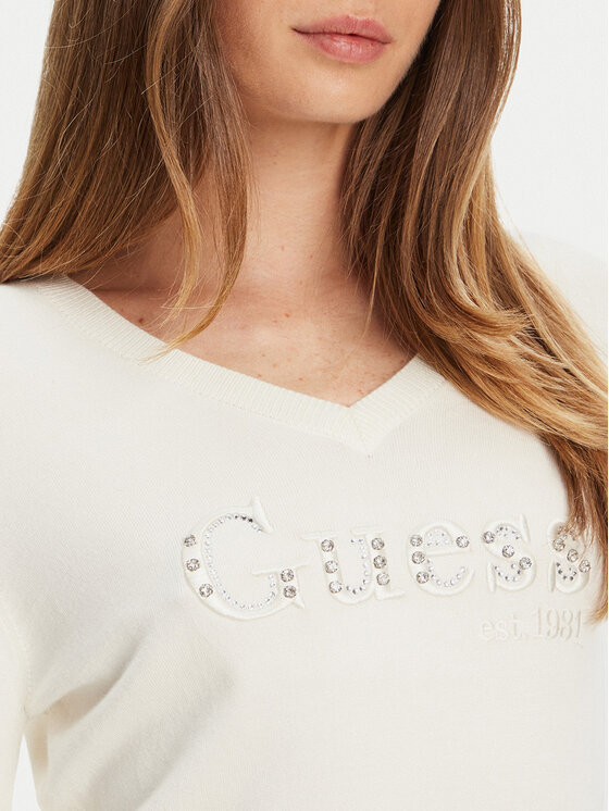 Guess Guess Pulover W5YR24 Z2NQ2 Écru Regular Fit