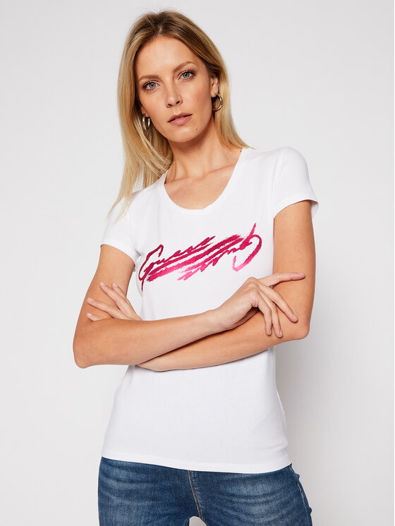 Guess Guess Marškinėliai Latisha Tee W0BI84 J1311 Balta Slim Fit