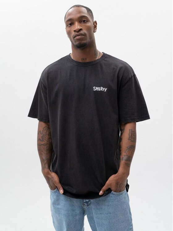 Smerfy Smerfy T-Shirt Gargamel luźna Acid Wash 117238 Szary Oversize