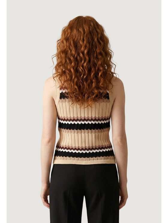 Artigli Artigli Smanicato CANOTTA DISEGNO CHEVRON Beige Casual Fit