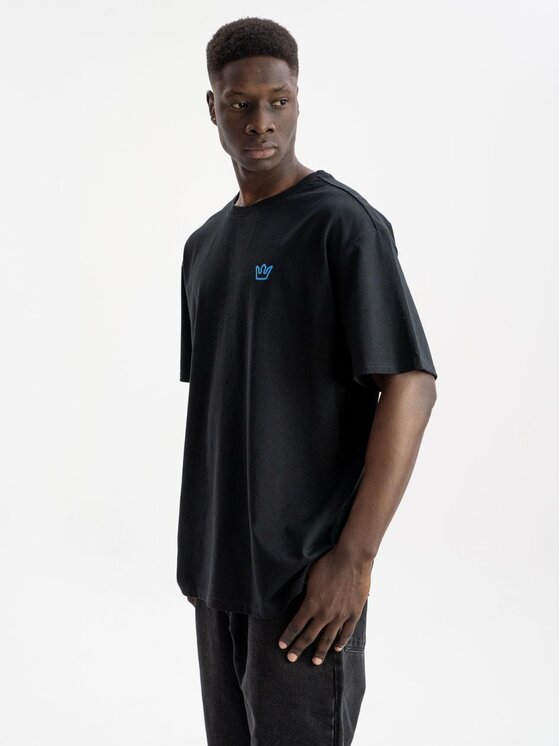 Jigga Wear Jigga Wear T-Shirt Koszulka Z Krótkim Rękawem Oversize Męska Czarna / Niebieska Jigga Wear Simple Crown 2XL Czarny Oversize