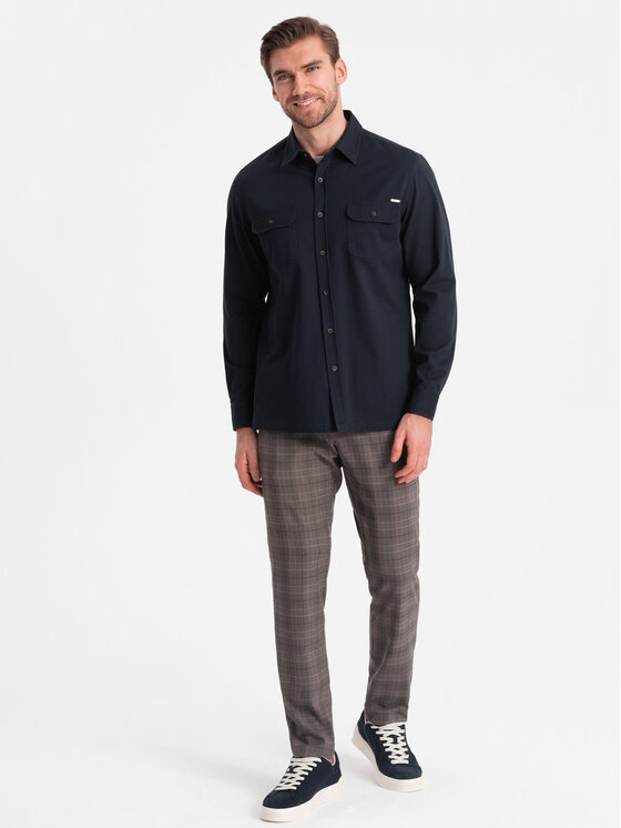 Ombre Ombre Košile OM-SHCS-0146 Tmavomodrá Regular Fit