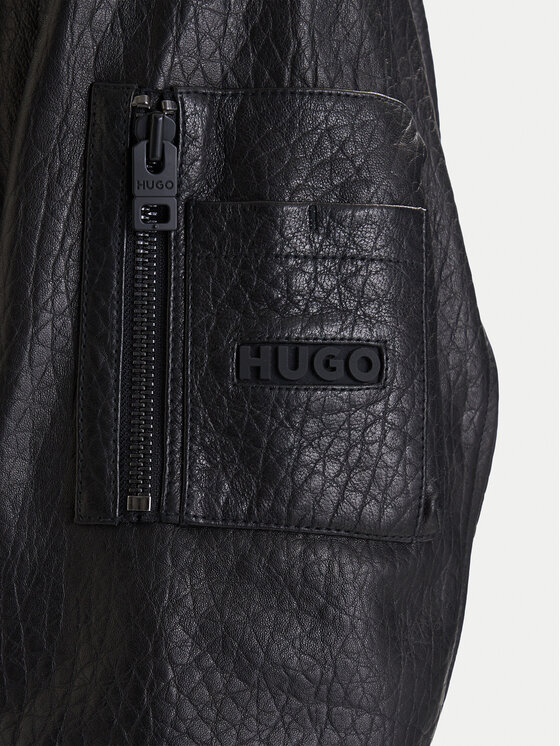 HUGO HUGO Kožená bunda Lude 50553111 Černá Regular Fit