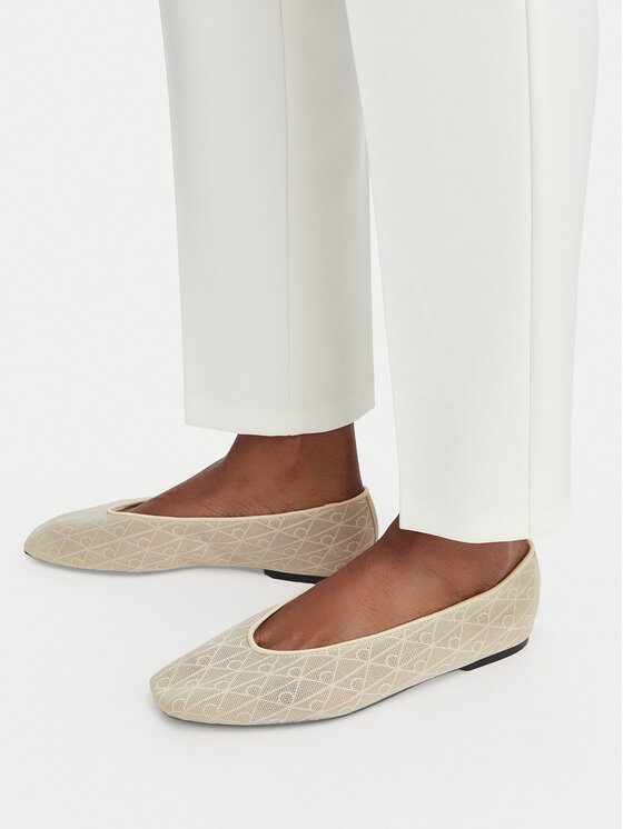 Calvin Klein Calvin Klein Μπαλαρίνες Square Ballerina Aop Mesh HW0HW02937 Εκρού
