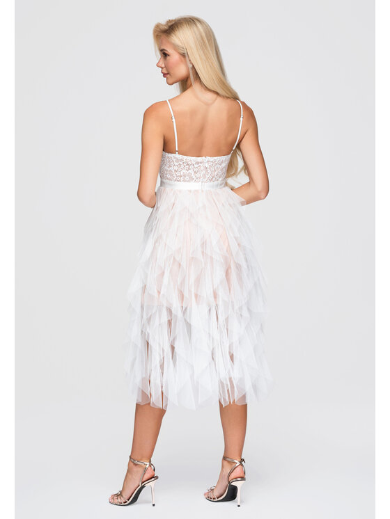 Ombre Ombre Sukienka wieczorowa LA-OM-DLR399 Biały Slim Fit