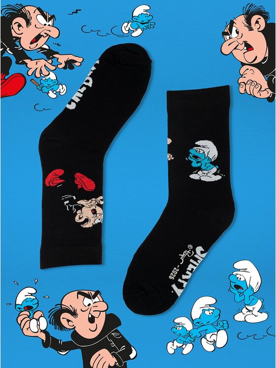 Smerfy Smerfy Skarpety Wysokie Męskie Długie Skarpetki Czarne Smerfy Gargamel Hunt uni Czarny