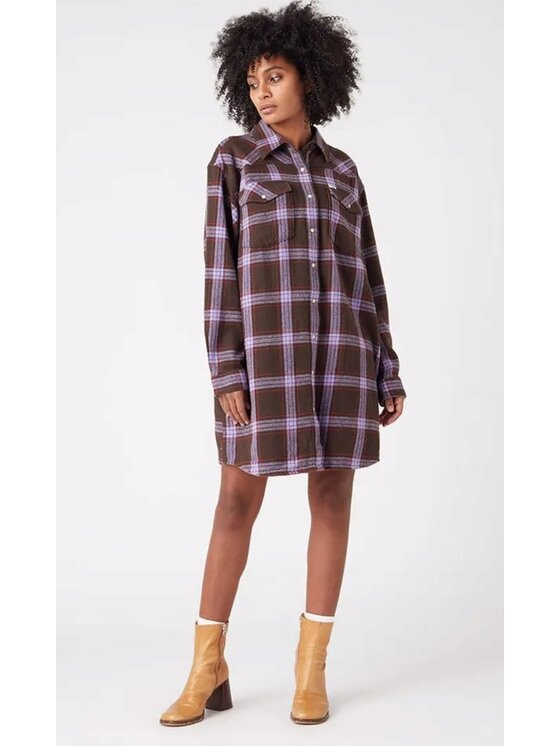 Wrangler Wrangler Sukienka koszulowa Mini Dress Brązowy Basic Fit