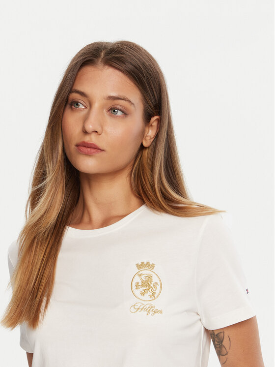 Tommy Hilfiger Tommy Hilfiger Tričko Gold Crest WW0WW46153 Biela Regular Fit