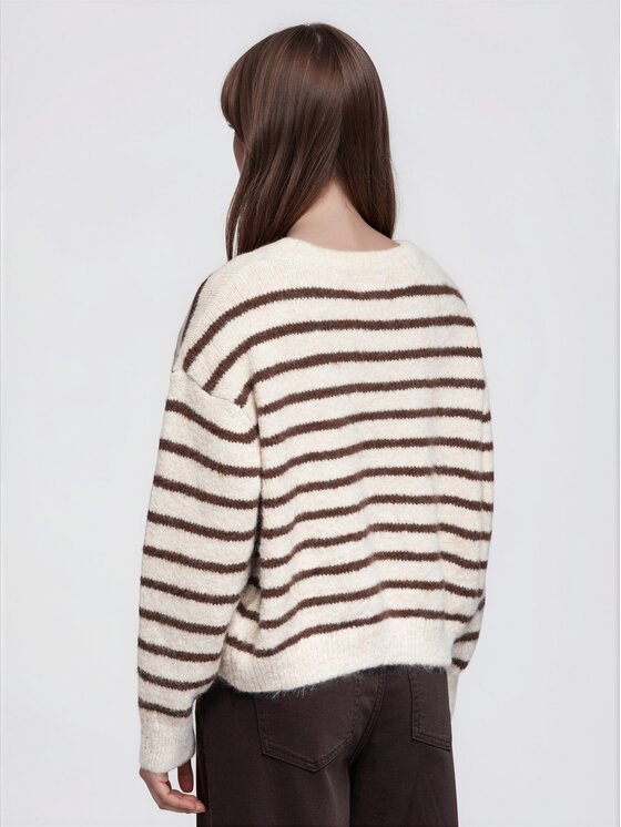 Ombre Ombre Sweter OW-SW-E0056 Beżowy Relaxed Fit