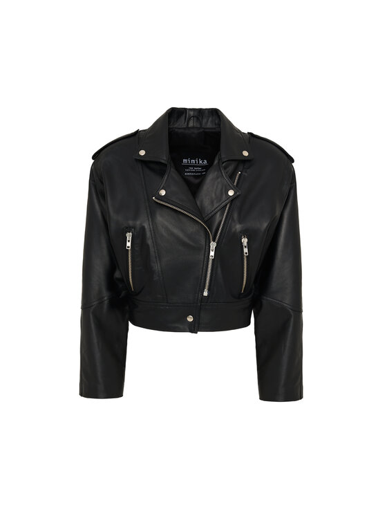 Mimika Mimika Kurtka skórzana Ramoneska oversize krótka Amaya Czarny Oversize