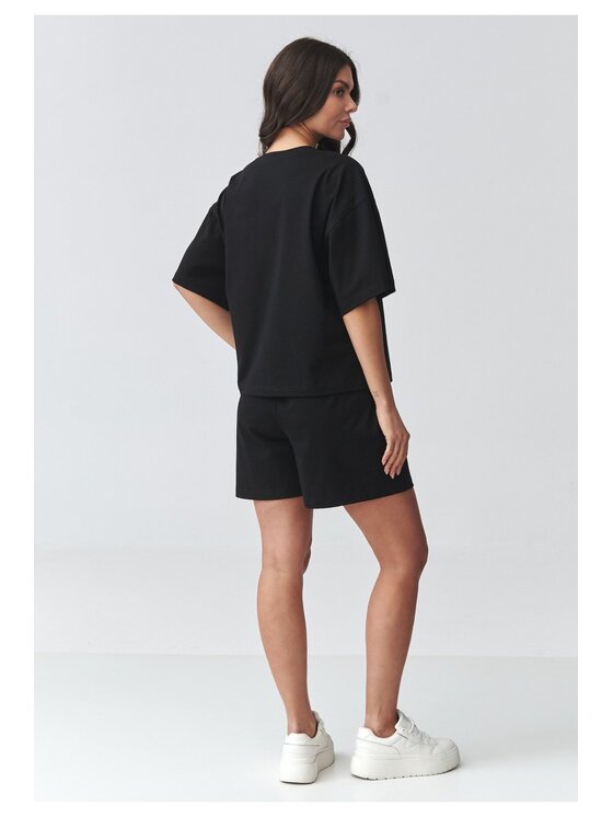 Makadamia Makadamia Komplet bluzka i szorty sportowe M935 Czarny Loose Fit