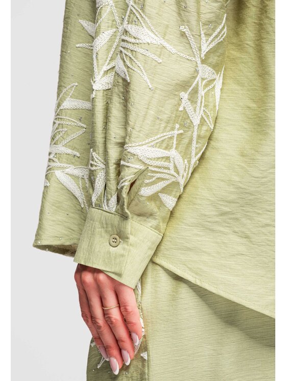 Ombre Ombre Koszula OW-SH-E0016 Zielony Loose Fit