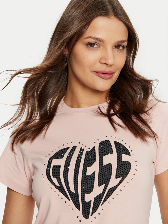 Guess Guess T-Shirt V5RI08 J1314 Różowy Slim Fit