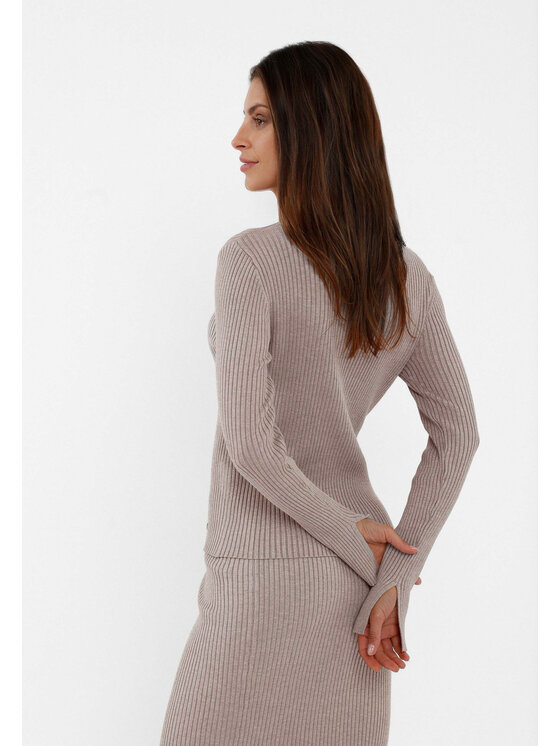 Volcano Volcano Sweter S-LARA Beżowy Regular Fit