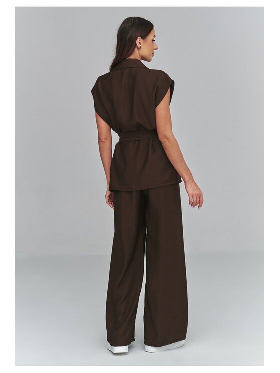 Makadamia Makadamia Komplet bluzka i spodnie C69 Brązowy Loose Fit