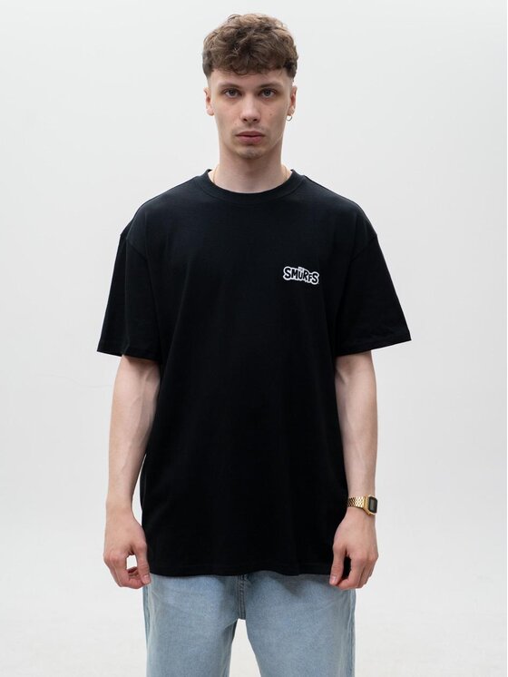 Smerfy Smerfy T-Shirt Szeroka Luźna Gargamel 128802 Czarny Oversize