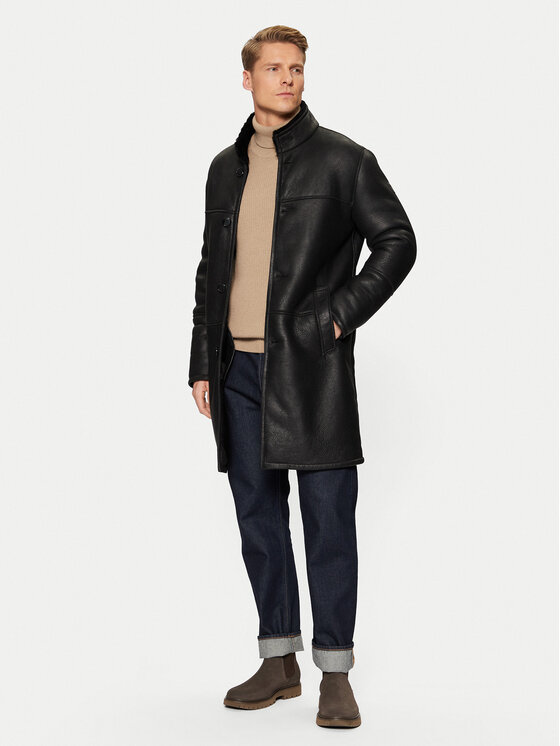 JOOP! JOOP! Natúr prémes kabát 17 Parton 80000662 Fekete Regular Fit