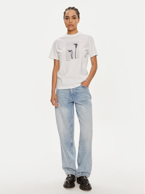 Calvin Klein Calvin Klein T-särk B&W Flower K20K207579 Valge Regular Fit