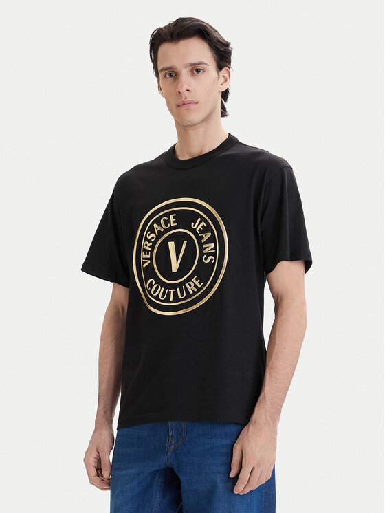 Versace Jeans Couture Tričko 80GAHT02 CJ00T Čierna Regular Fit