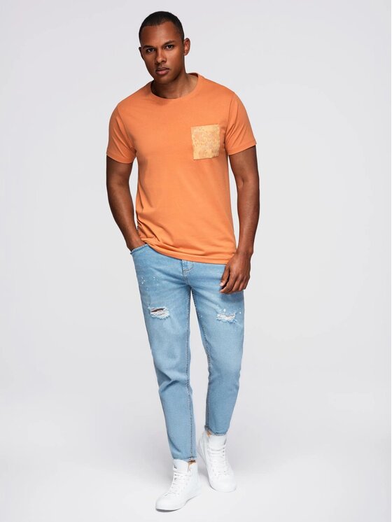 Ombre Ombre T-Shirt OM-TSPT-0227 Pomarańczowy Regular Fit