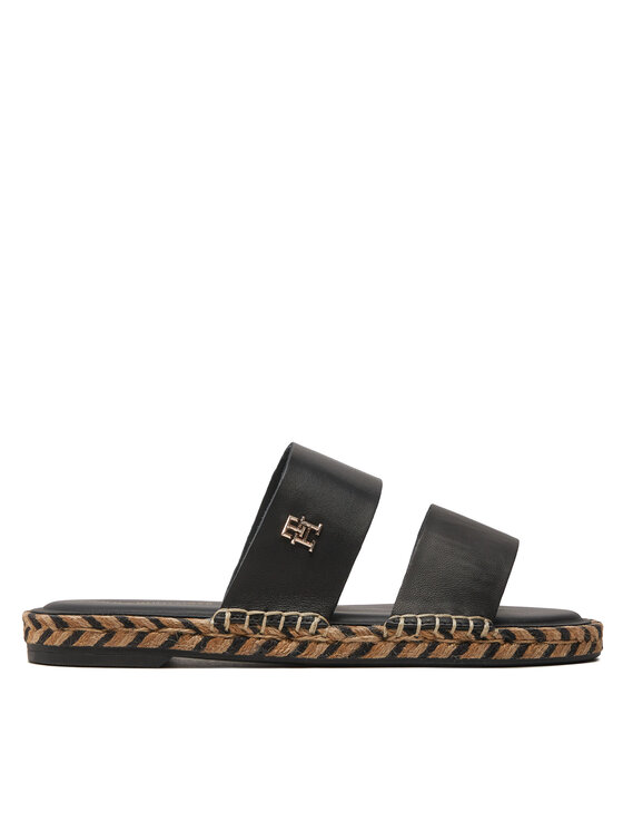 Tommy Hilfiger Espadrilky Th Leather Flat Esp Sandal FW0FW07931 Čierna
