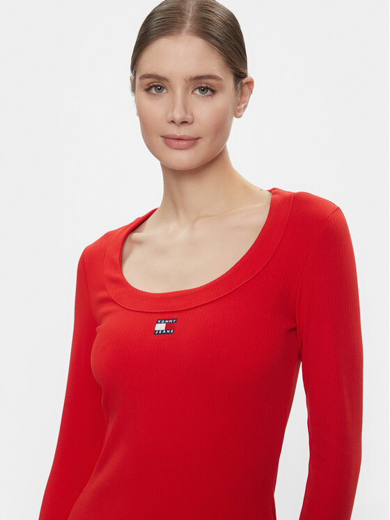 Tommy Jeans Tommy Jeans Sukienka dzianinowa Tjw Badge Rib Bodycon Ls DW0DW17424 Czerwony Slim Fit