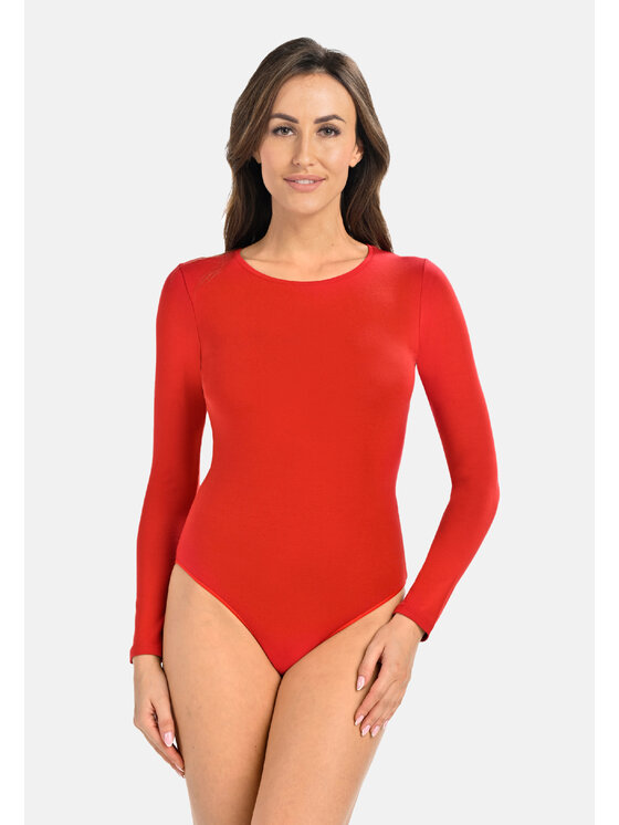 Teyli Teyli Body damskie z wiskozy Longy Czerwony Regular Fit