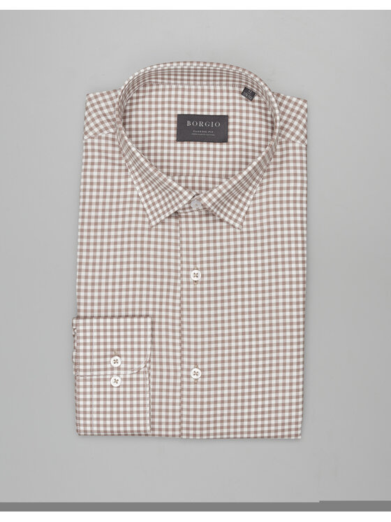 Borgio Borgio Koszula matera_00602 Brązowy Classic Fit