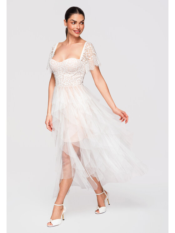 Ombre Ombre Sukienka wieczorowa LA-OM-DLR327 Biały A-Line Fit