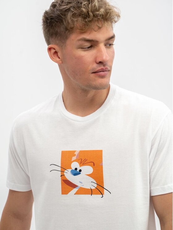 Smerfy Smerfy T-Shirt Koszulka Z Krótkim Rękawem Męska Biała Smerfy Square XXL Biały Regular Fit