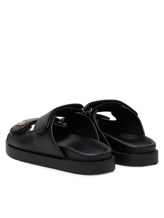 Tommy Hilfiger Tommy Hilfiger Pantoletten Double Strap Leather Sandal FW0FW09121 Schwarz