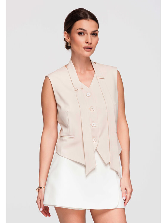 Ombre Ombre Kamizelka OW-VE-E0004 Beżowy Slim Fit