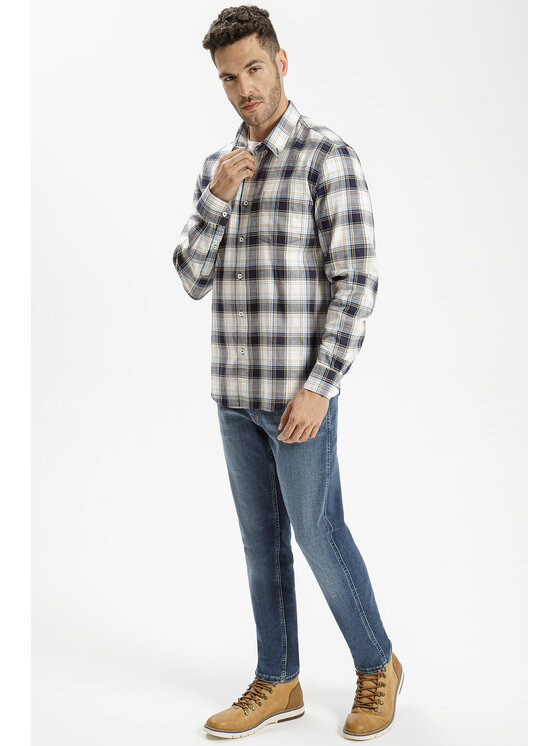 Cross Jeans Cross Jeans Koszula 35575-014 Niebieski Regular Fit