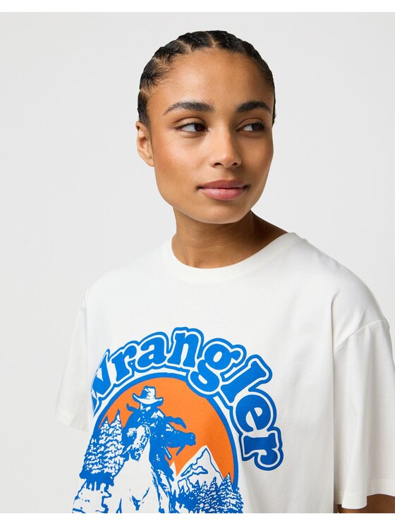 Wrangler Wrangler T-Shirt GIRLFRIEND TEE Biały Relaxed Fit