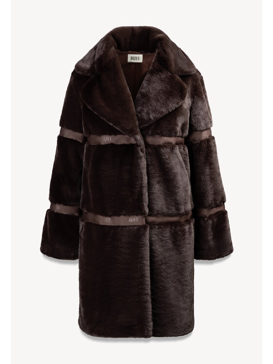 BIZUU BIZUU Futro FLORENCE FAUX FUR LAPEL COAT Brązowy Standard Fit