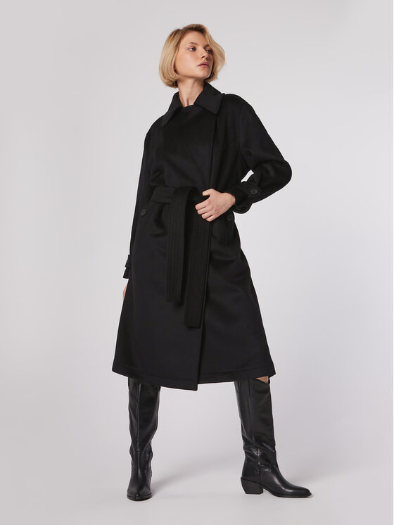 Simple Simple Преходно палто PLD502-01 Черен Relaxed Fit