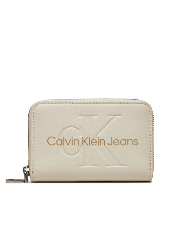 Portofel Mic de Damă Calvin Klein Jeans Zip Around Mono K60K612255 Écru