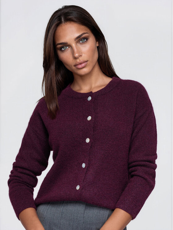 Ombre Ombre Kardigan OW-SW-E0064 Bordowy Relaxed Fit