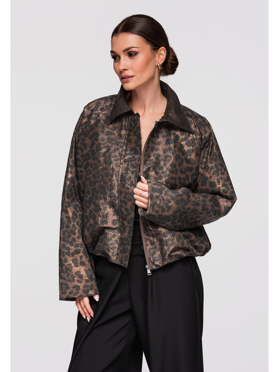 Ombre Ombre Kurtka przejściowa OW-JANP-0113 Brązowy Loose Fit