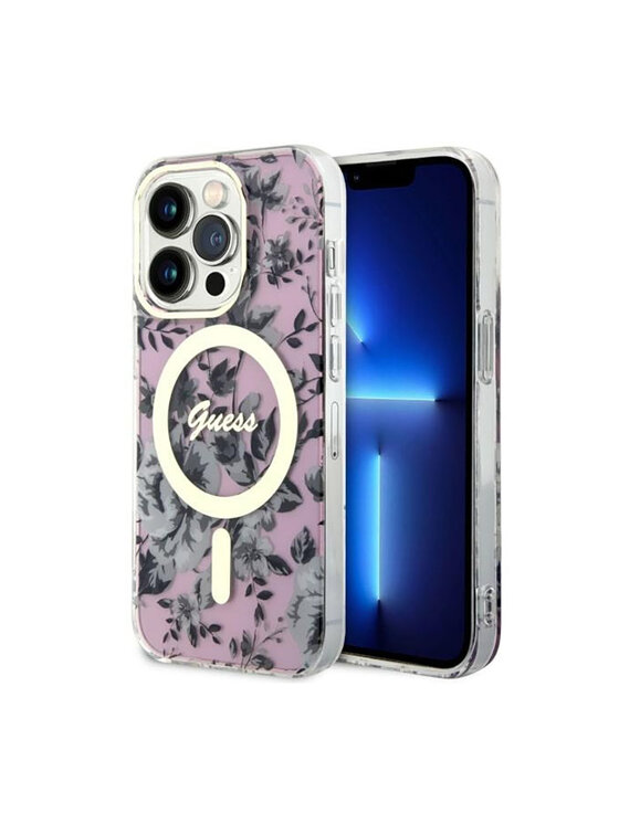 Etui na telefon Guess, Różowe, Flower MagSafe