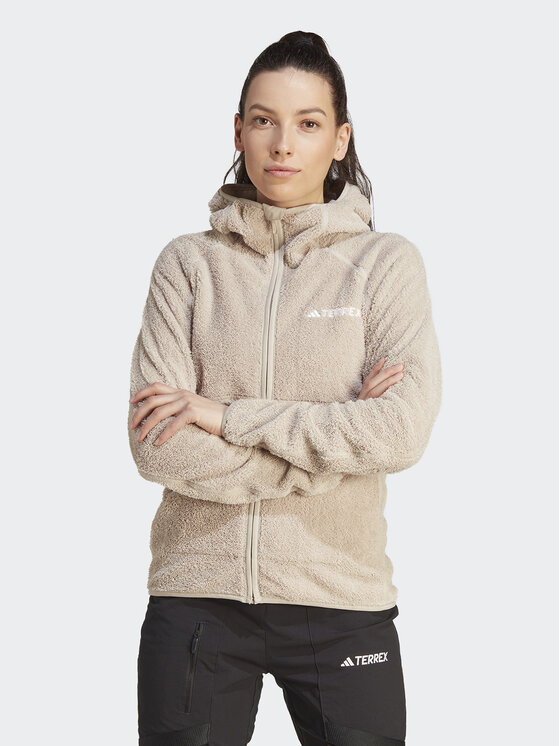 adidas Fleecová mikina Terrex Techrock Reversible High-Pile-Fleece IB1862 Béžová Slim Fit