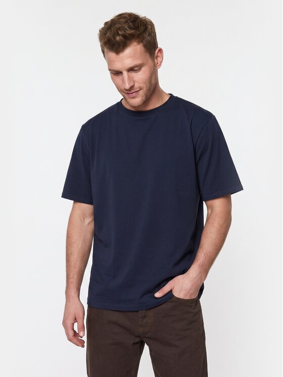 BASICLO BASICLO T-Shirt W-2031-2005 Granatowy Oversize