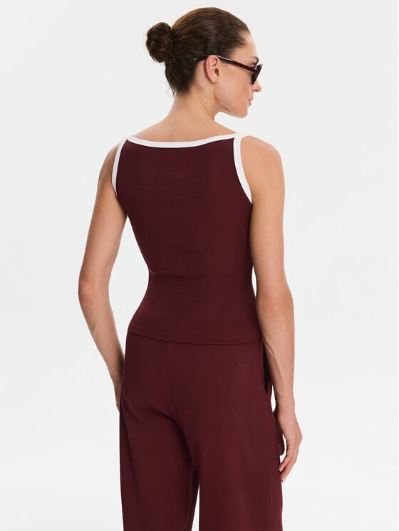 Nudyess Nudyess Spodnie materiałowe Canvas z prążka Bordowy Relaxed Fit