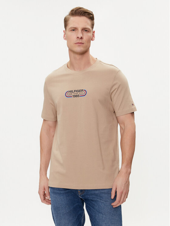 Tommy Hilfiger T Shirt Track Graphic MW0MW34429 Beige Regular Fit Modivo
