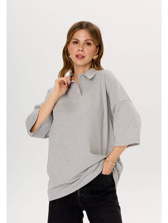 Mirons Mirons Polo Soft Szary Oversize