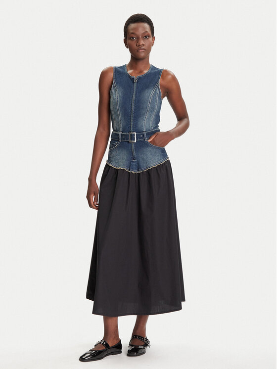 Desigual Sukienka jeansowa Poplin 25WWVD03 Granatowy Regular Fit
