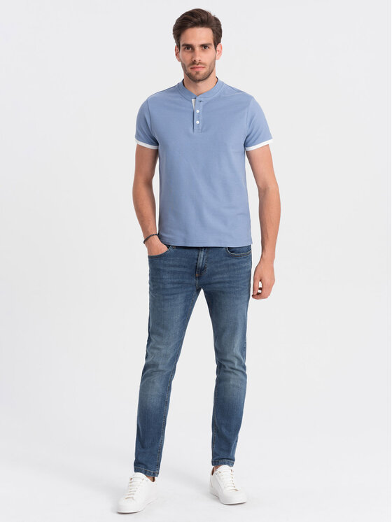 Ombre Ombre T-Shirt OM-TSCT-0156 Modrá Regular Fit