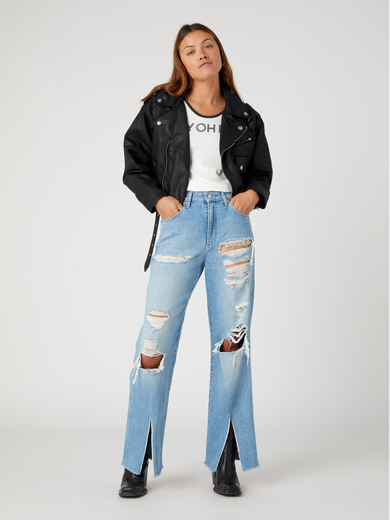 Wrangler Wrangler Jeansy Mom Relaxed W24M96M28 112327225 Błękitny Relaxed Fit