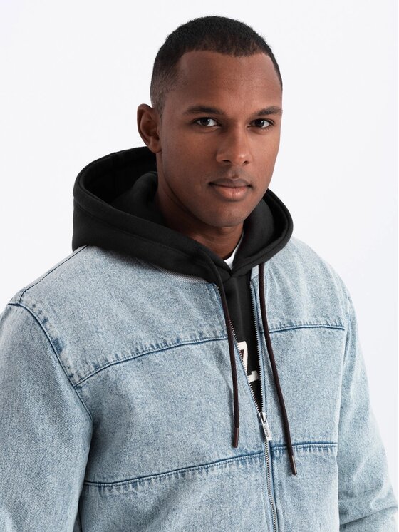 Ombre Ombre Kurtka jeansowa OM-JADJ-0163 Niebieski Regular Fit