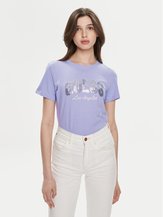 Guess T-Shirt Ss Rn Sequins Logo T W4GI31 I3Z14 Μωβ Regular Fit
